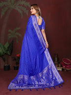 Anaita R Blue Zari Weaving Work Satin Silk Saree With Blouse | Grocsy
