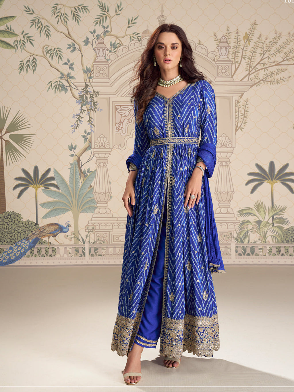 Evanik Designer Chinon Silk Embroidered Work Wedding Anarkali Suit | Grocsy