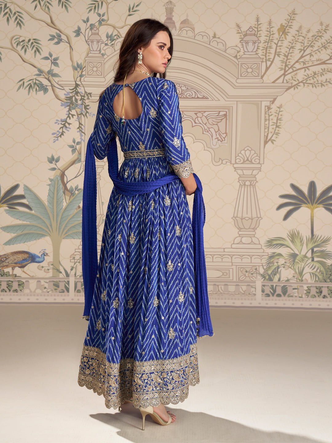 Evanik Designer Chinon Silk Embroidered Work Wedding Anarkali Suit | Grocsy