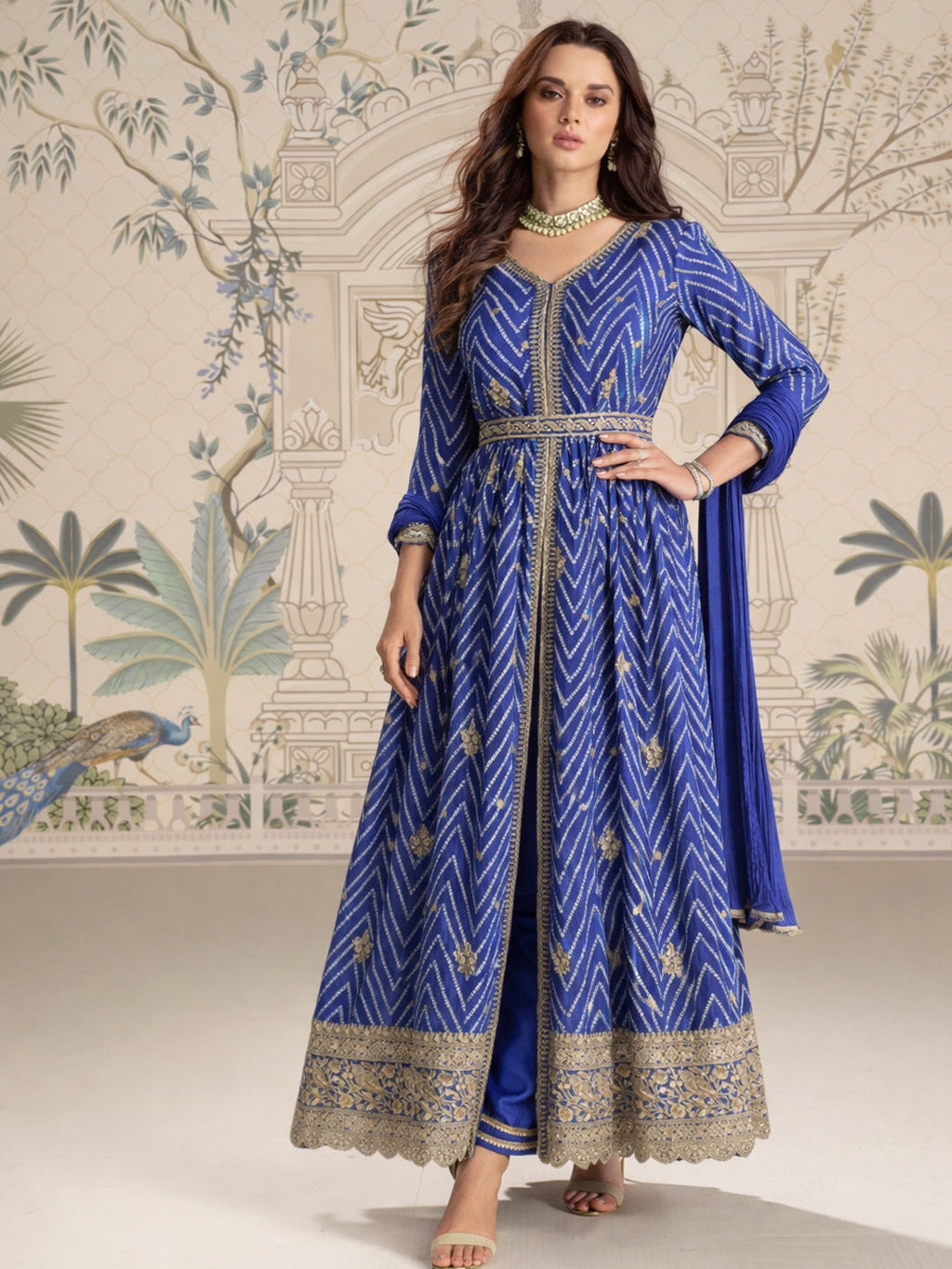 Evanik Designer Chinon Silk Embroidered Work Wedding Anarkali Suit | Grocsy