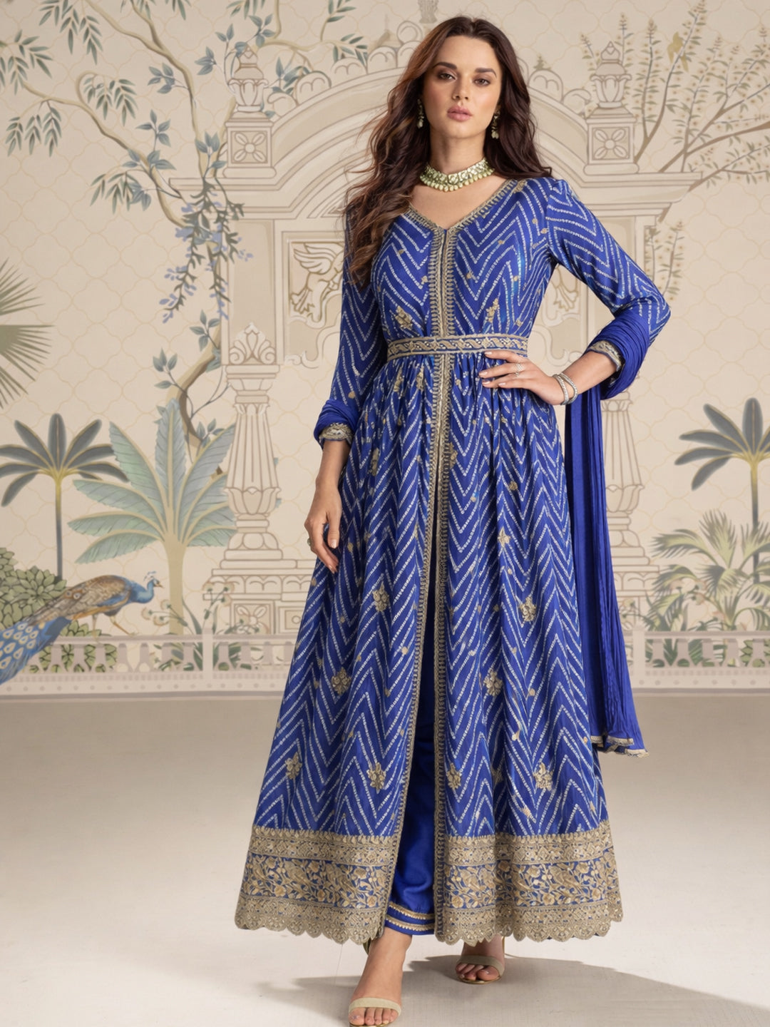 Evanik Designer Chinon Silk Embroidered Work Wedding Anarkali Suit | Grocsy