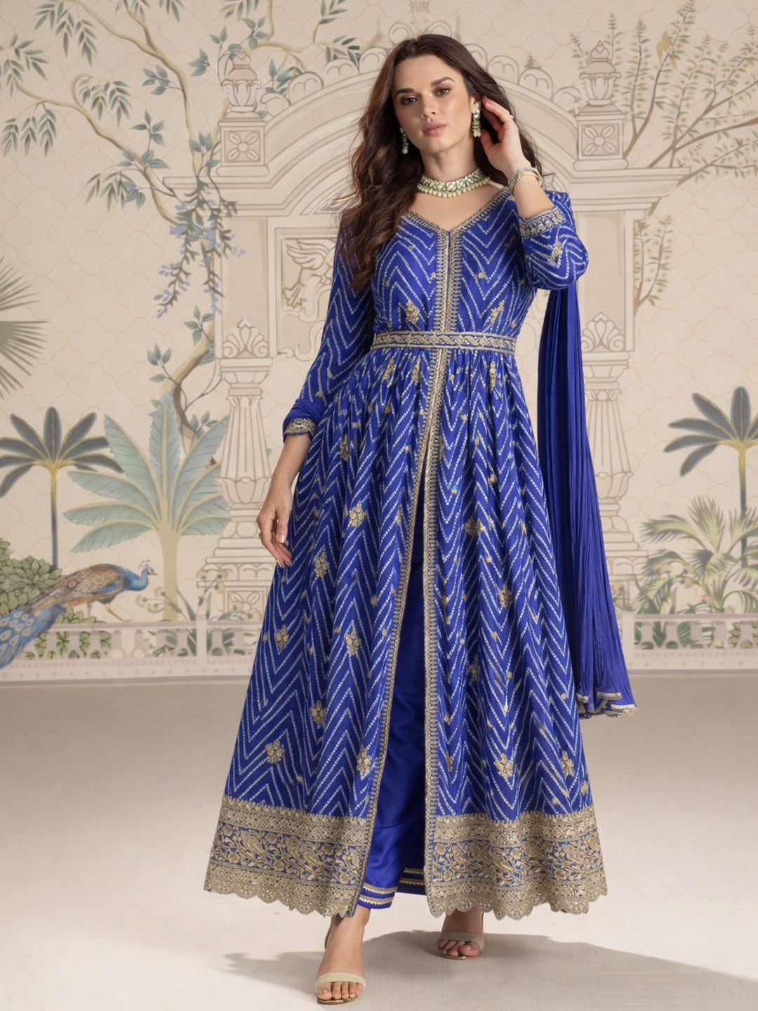 Evanik Designer Chinon Silk Embroidered Work Wedding Anarkali Suit | Grocsy
