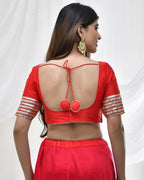 Amodini Designer Studio Red Blouse with Embellished Thread Embroidery Sleeves | Grocsy