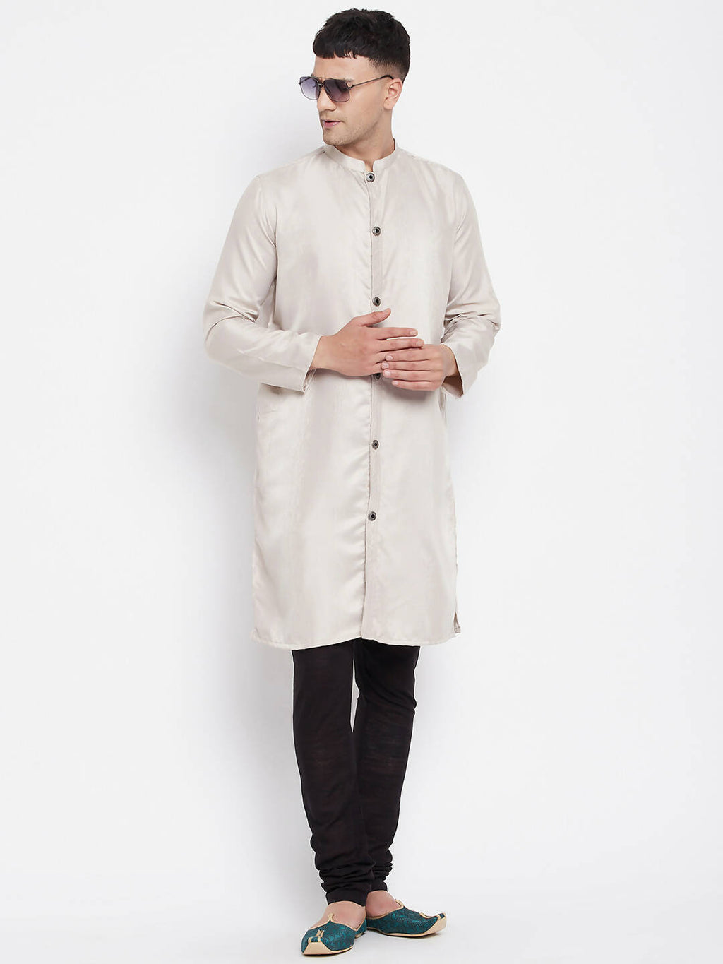Even Apparels Beige Rayon Men's Sherwani Kurta With Open Front | Grocsy