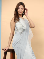 Light Grey Lycra Solid Ready to Wear Saree with stitched Blouse - Nita | Grocsy