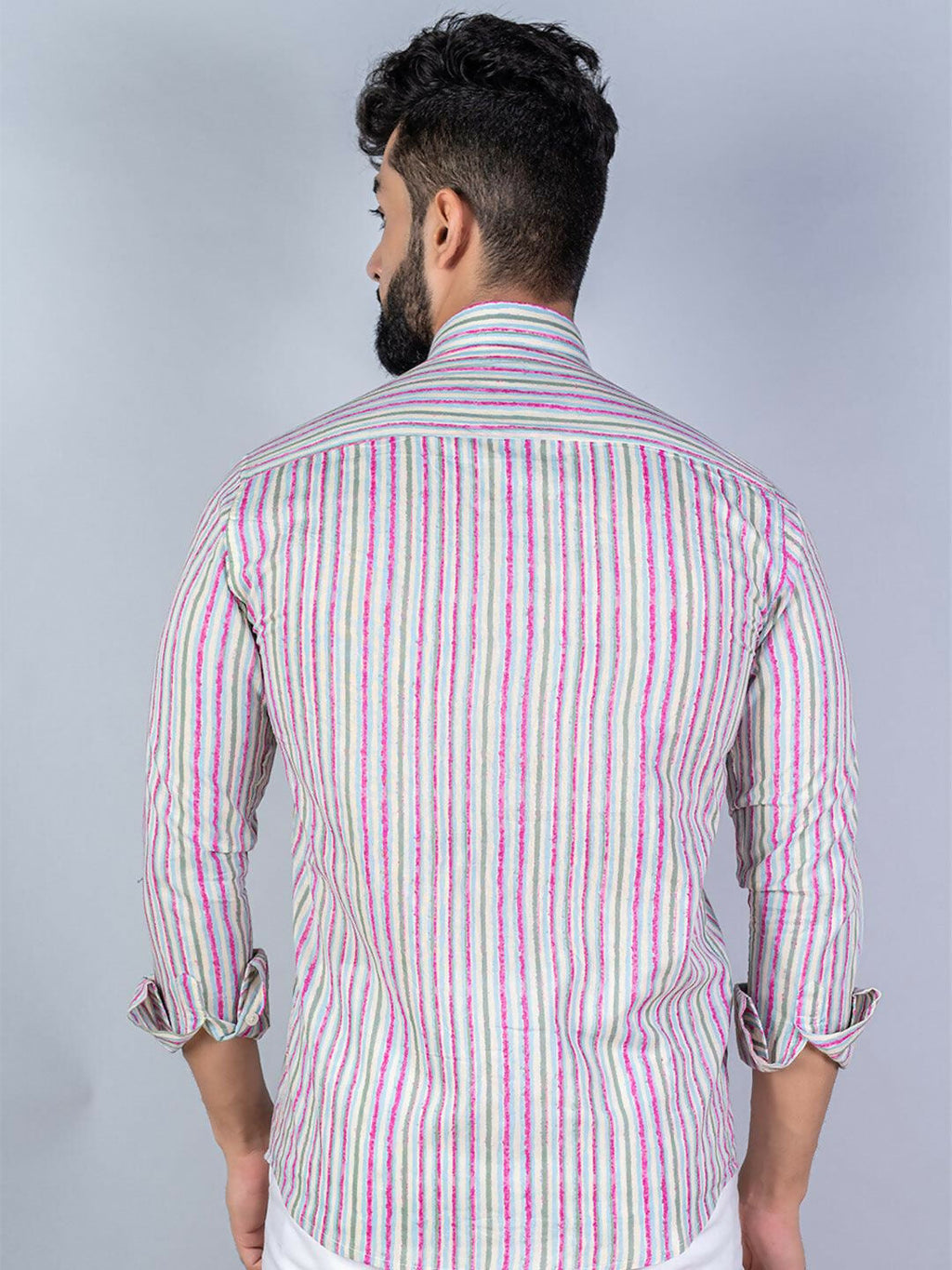 Miravan Men's Regular Fit Multi Stripe Cotton Button Down Full Sleeve Slim Fit Shirt | Grocsy
