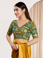 Joban Fashion Bottle Green Viscose Rayon Padded Blouse With V Neck Elbow Sleeves | Grocsy