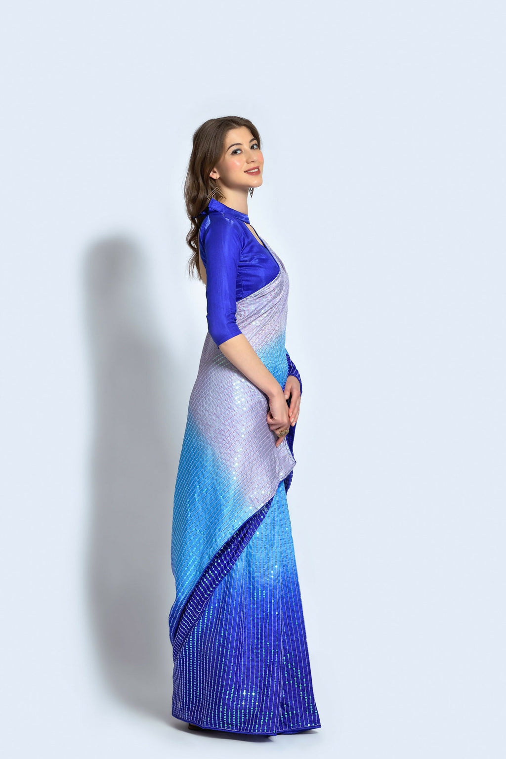 Vegaa Fashion Blue Vichitra Silk Embroidered Party Wear Saree | Grocsy