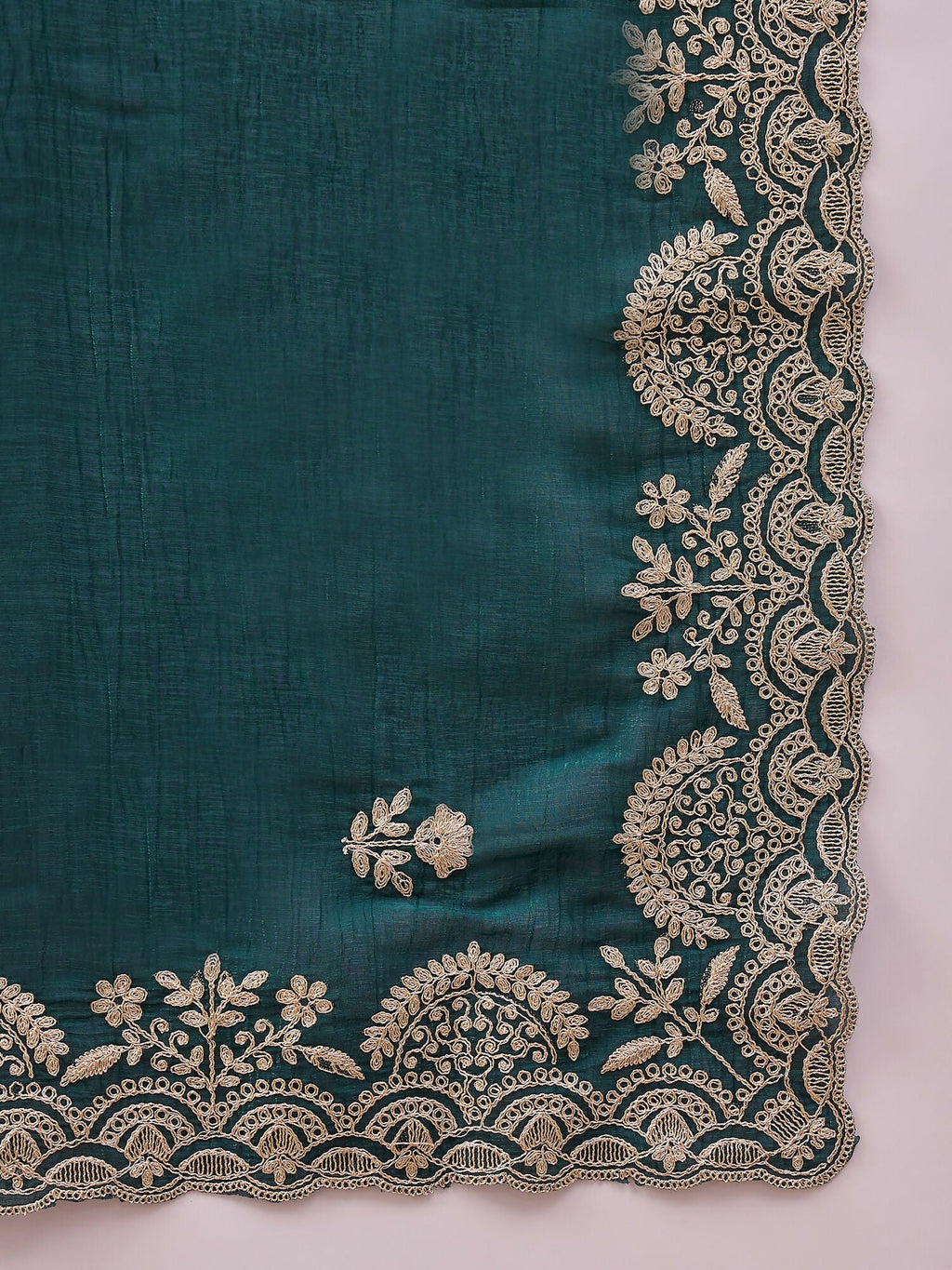 Teal Silk Embroidered Saree with Unstitched Blouse Piece - Satya | Grocsy