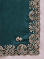 Teal Silk Embroidered Saree with Unstitched Blouse Piece - Satya | Grocsy