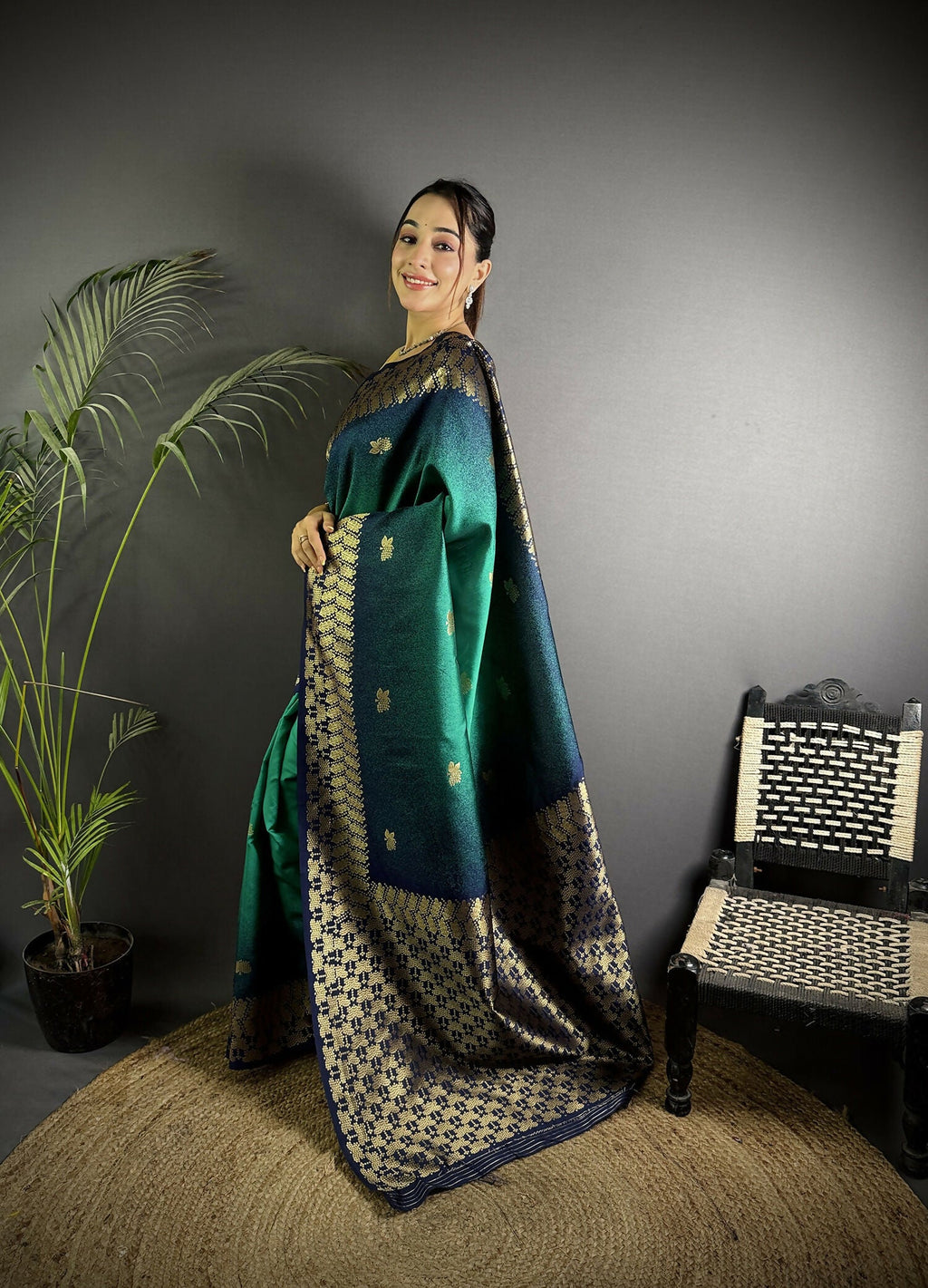 Joban Fashion Turquoise Handloom Silk Ikkat Saree | Grocsy