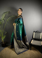 Joban Fashion Turquoise Handloom Silk Ikkat Saree | Grocsy