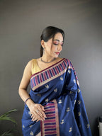 Joban Fashion Royal Blue Woven Zari Motifs Lichi Silk Banarasi Silk Saree | Grocsy
