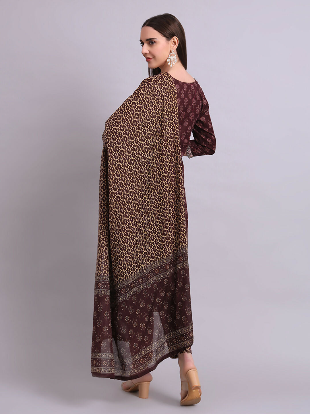 Joban Fashion Black Cotton Buti Printed & Embroidery Work Kurta With Trousers & Dupatta Set | Grocsy