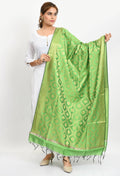 Mominos Fashion Moeza Women's Banarsi Silk All Over Woven Design Parrot Green Dupatta | Grocsy