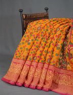 Shades Of Yellow Kalamkaari Design Semi Chanderi Saree With Contrast Blouse By Gayathri Reddy Designer Studio | Grocsy