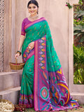 Shree Shyam Fashion Rama Green Pochampally Silk Saree | Grocsy