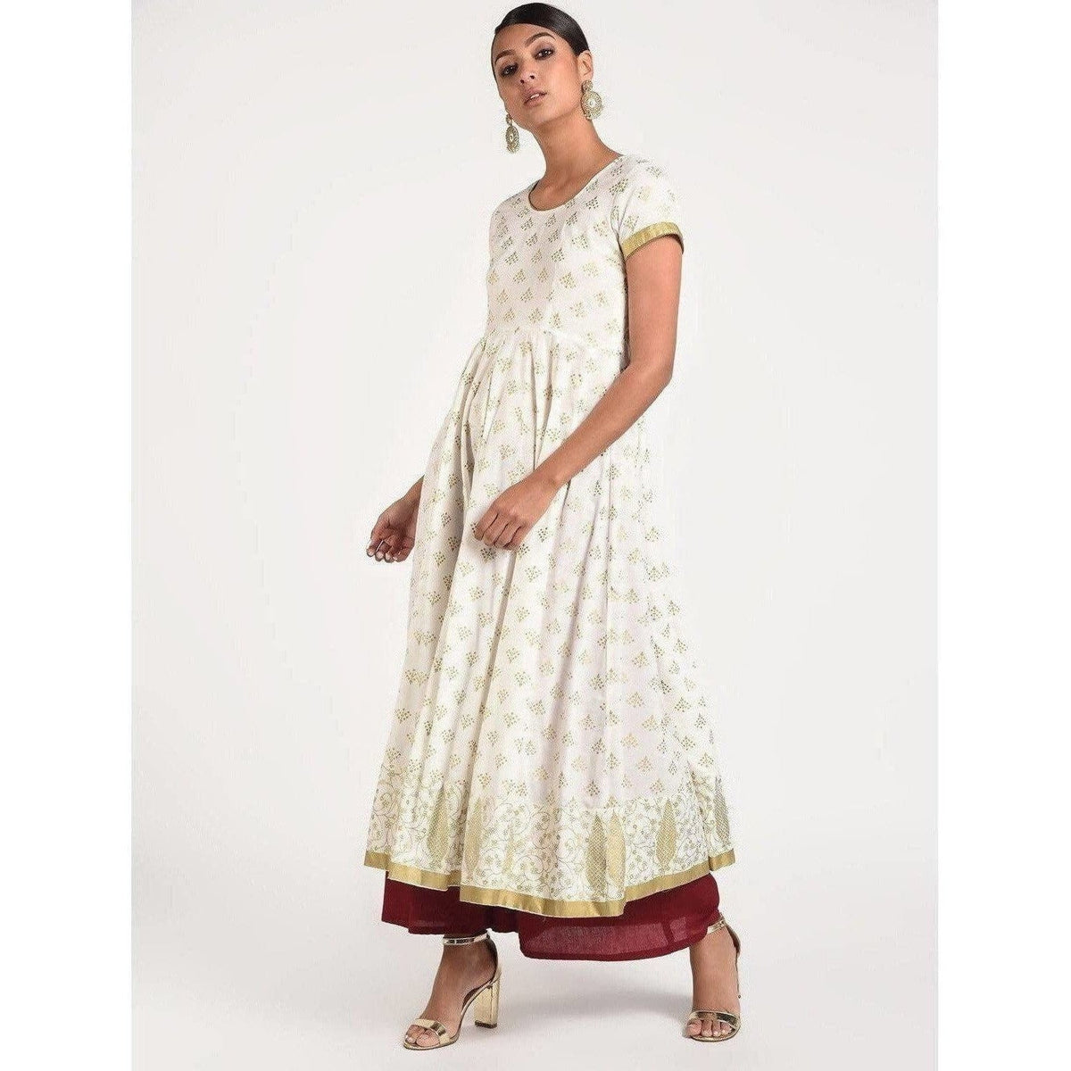Cheera Women's Beautiful Gold Print Back Dori Latkan Anarkali Kurta (CH040K) | Grocsy