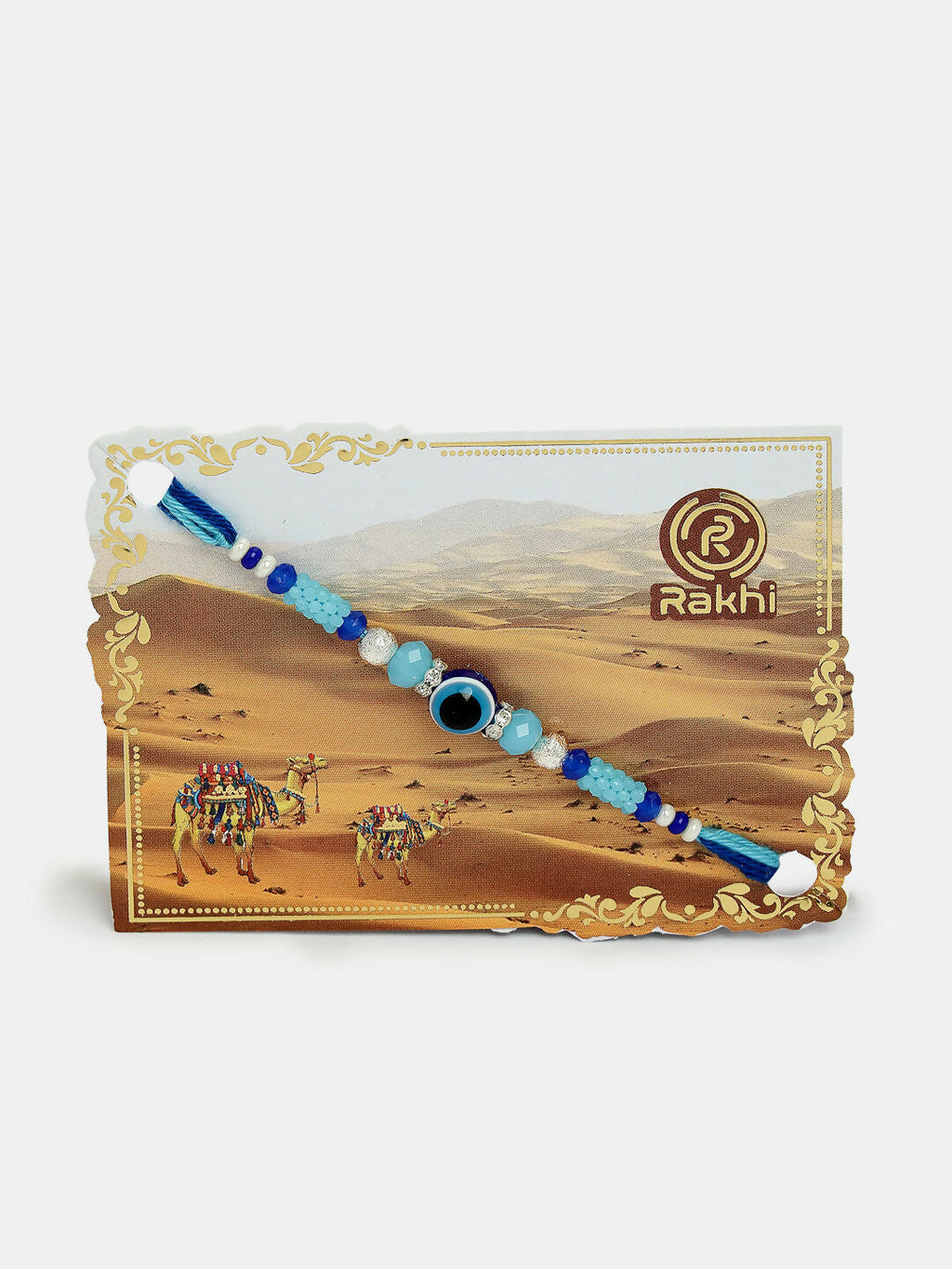 NVR Women & Men Set of 4 Blue Evil Eye Charm Rakhi With Roli Chawal | Grocsy
