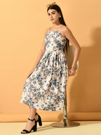 Myshka Women's White Fit and Flare Party Dress | Grocsy