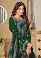 Faux Georgette Green Embroidered Gharara Style Suit - Emponline | Grocsy