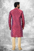 Raivat Ethnic Jacquard Silk Brocade Thread Work Kurta Pajama In Magenta Pink Colour | Grocsy