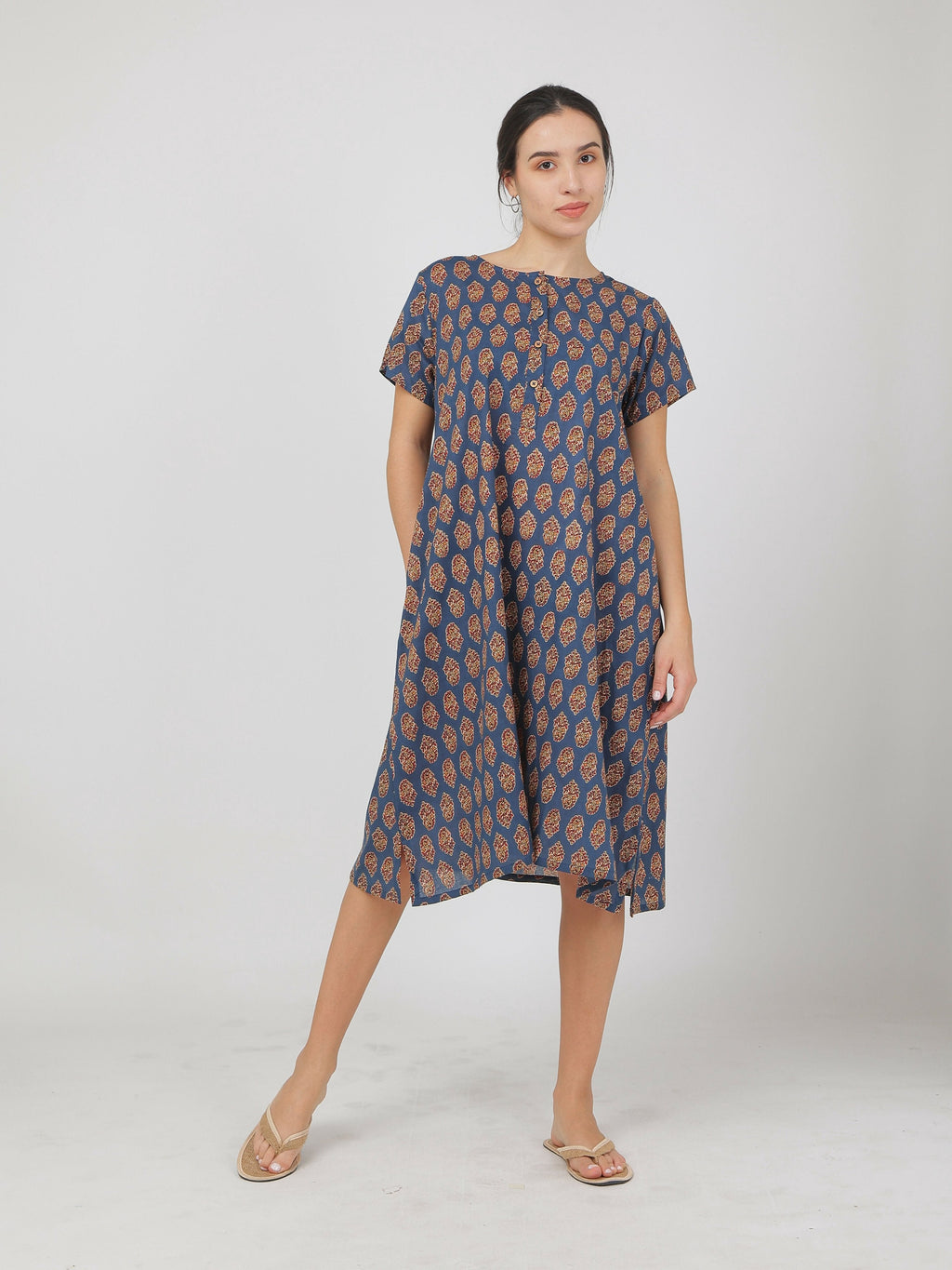 Breathables Women Cotton Printed Loungewear Nightie Blue I Night Wear | Nighty | Jaipuri Print | Grocsy