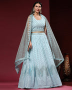 Blue Pure Viscose Georgette Sequence Embroidery work Lehenga Choli with Dupatta - Aakriti | Grocsy