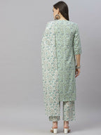 Miravan Women's Floral Printed Angrakha Pure Cotton Kurta With Palazzo & Dupatta Set | Grocsy