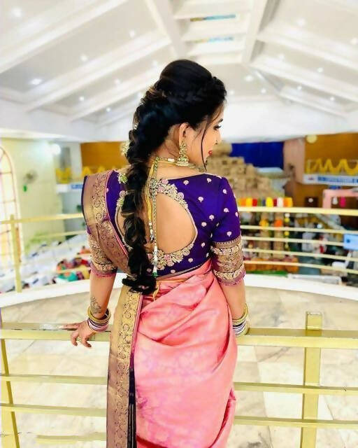 DEIANA'S Beautiful Designer Golden zari Soft Lichi Silk Saree - Peach | Grocsy