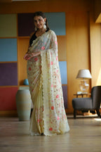 Vamsee Ashi Yellow Georgette Saree | Grocsy