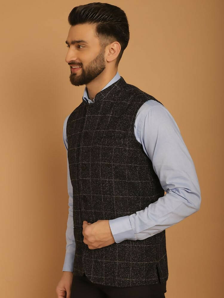 Even Apparels Pure Wool Nehru Jacket - Black | Grocsy