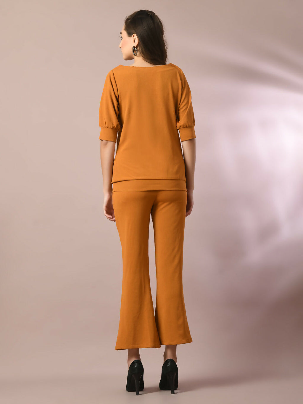 Myshka Women's Mustard Solid Boat Neck Party Top | Grocsy