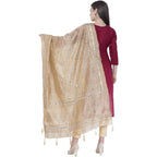 A R Silk Women's Embroidery With Gold Print Silk Golden Dupattas and Chunnis | Grocsy