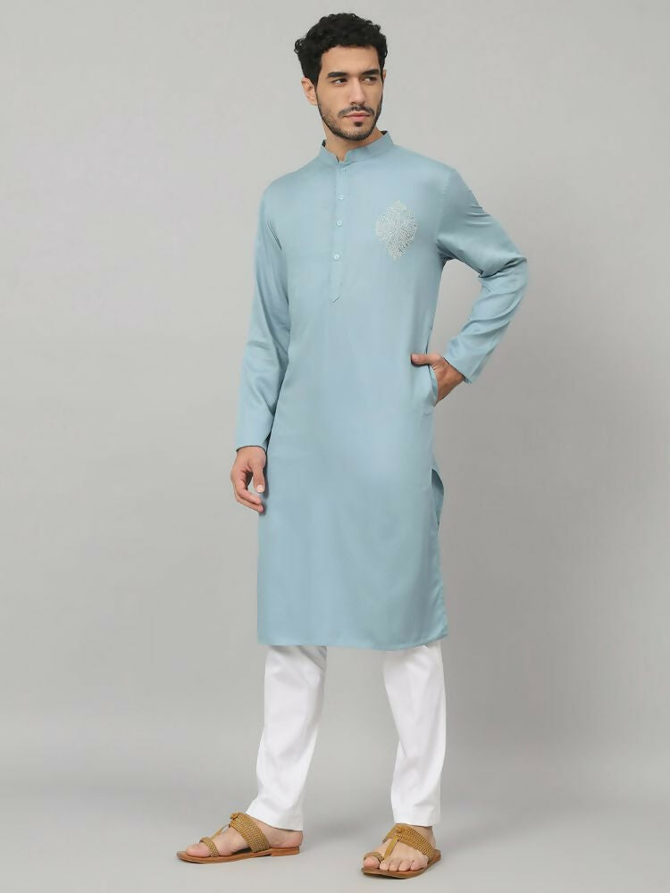 Cotton Kurta With Single Motif Embroidery by Hilo Design | Grocsy