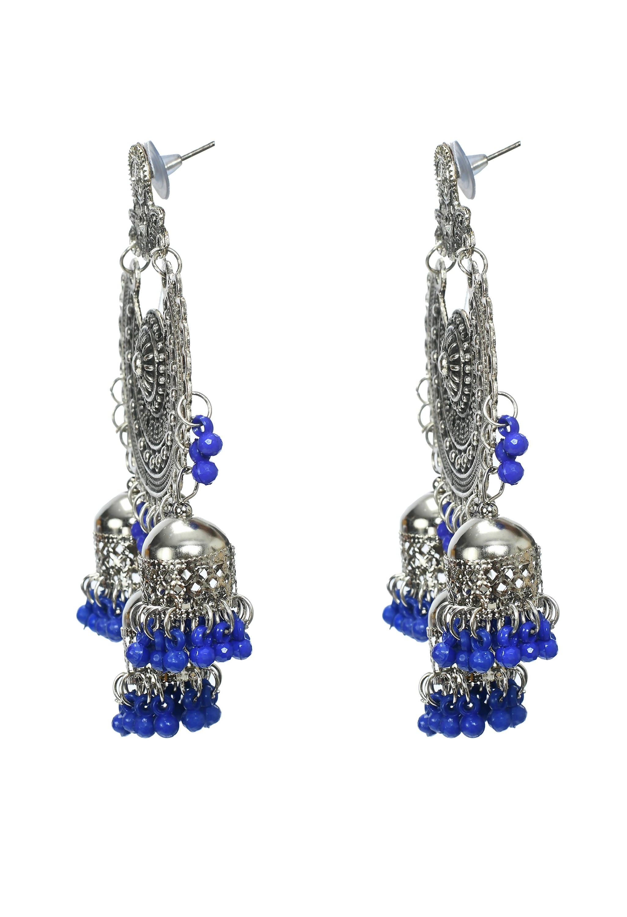 Mominos Fashion Johar Kamal Silver Jhumkas With Maang Tikka Earrings