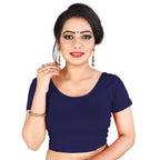Vamika Navy Blue Lycra Plain Blouse | Grocsy