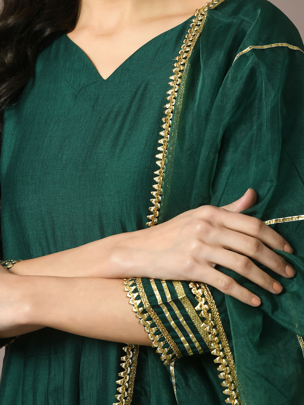 Myshka Women's Green Solid Silk Anarkali Party Kurta With Dupatta | Grocsy