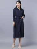 Myshka Women Navy Blue Yellow Printed Shirt Dress | Grocsy