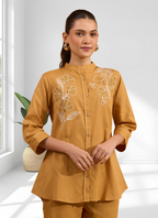 Joban Fashion Coral Cotton, Linen Embroidered Readymade Cord Set | Grocsy