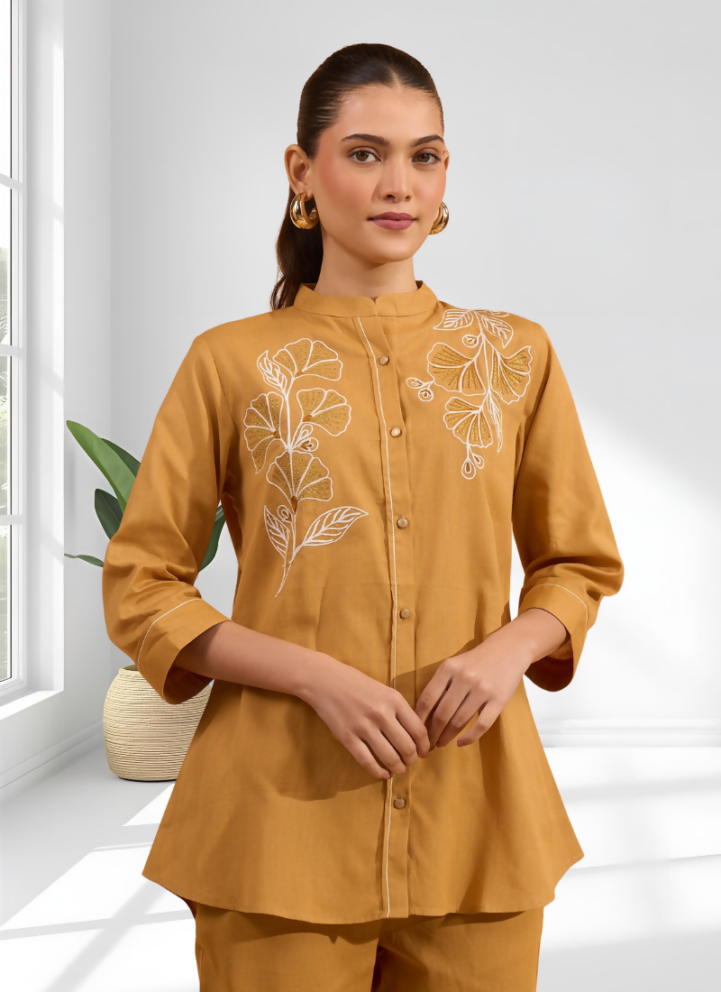 Joban Fashion Coral Cotton, Linen Embroidered Readymade Cord Set | Grocsy