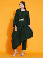 Women Republic Green Fusion Style Kurta With Hand Embellishment And Pants | Grocsy