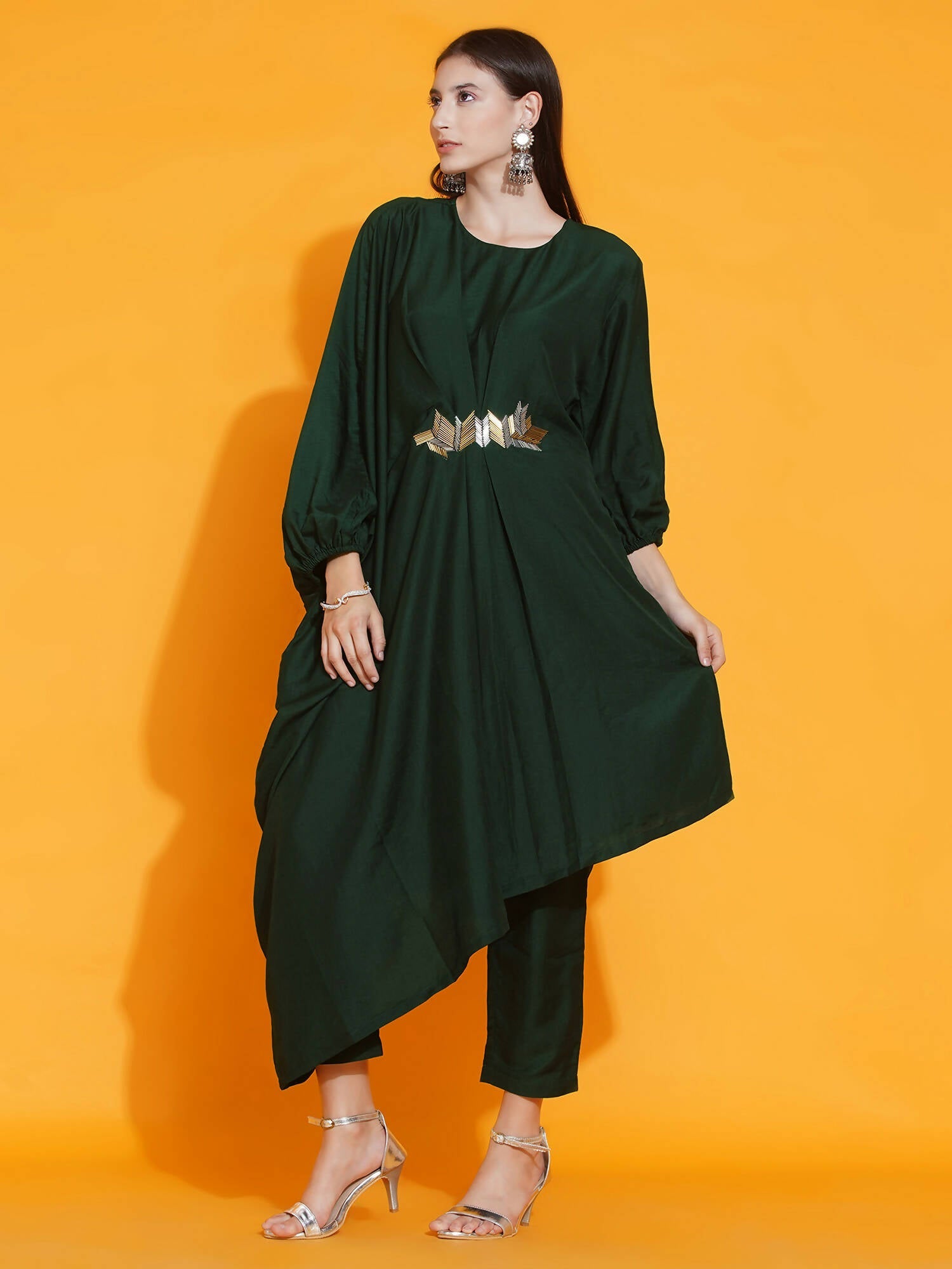 Women Republic Green Fusion Style Kurta With Hand Embellishment And Pants | Grocsy