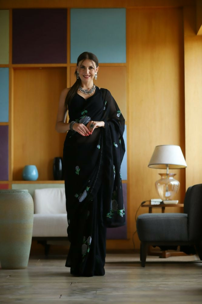 Vamsee Laxmi Black Georgette Saree | Grocsy