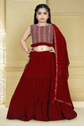 Wedding Designer Maroon Georgette Kidswear Lehenga - Aaradhna | Grocsy