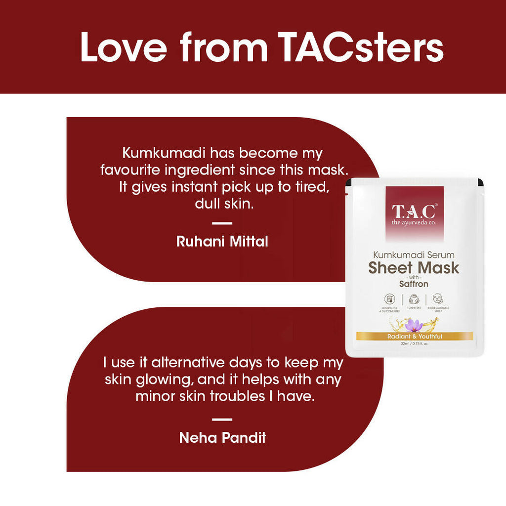 TAC - The Ayurveda Co. Kumkumadi Serum Sheet Mask | with Saffron | for Nourished & Moisturized Skin | Grocsy
