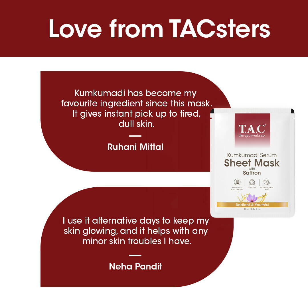 TAC - The Ayurveda Co. Kumkumadi Serum Sheet Mask | with Saffron | for Nourished & Moisturized Skin | Grocsy