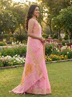 Shree Shyam Fashion Pink Linen Cotton Saree | Grocsy