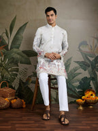Vastranavya White Exclusive Festival Wear Viscose Silk Thread & Sequence Embroidered Work Kurta | Grocsy