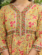 Kaajh Women's Mustard Printed Cotton Handblock Dress | Grocsy